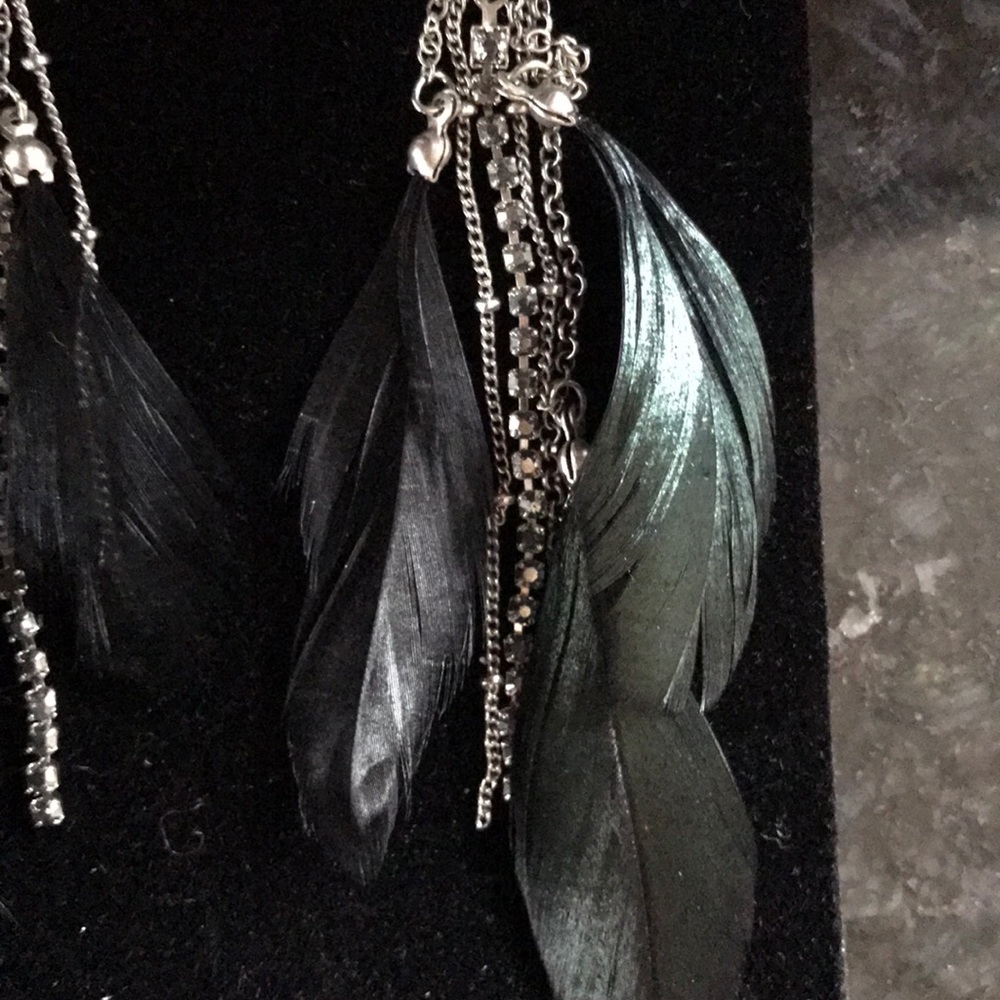 Feather Rhinestone Drop Earrings - Picture 2 of 3